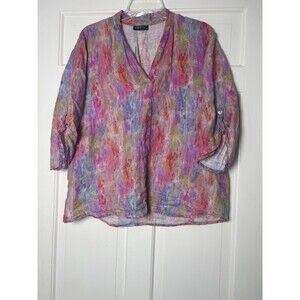APNY 100% Linen Popover Tunic Top Sz XL Casual Flowy Multi Colorful Beachy